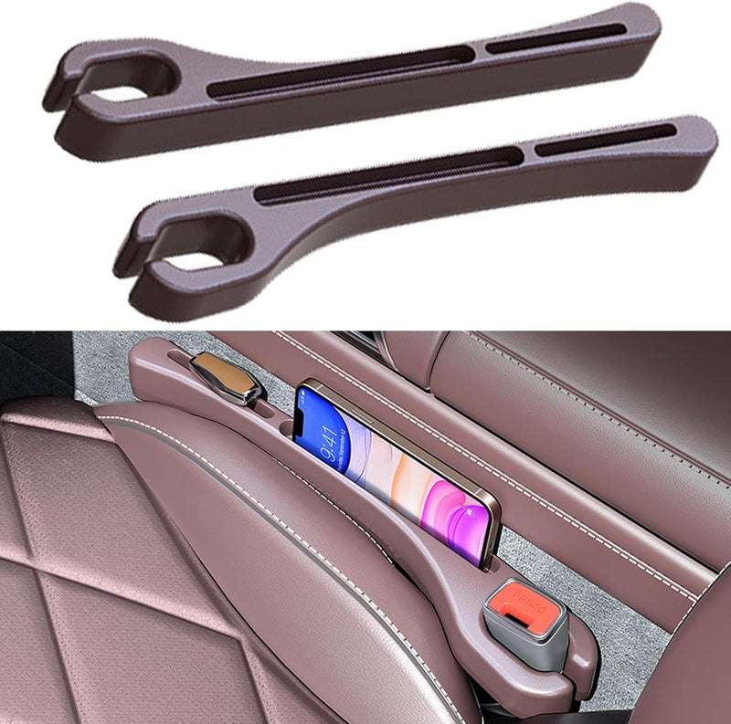 LevChall 2PCS Car Seat Gap Filler，Gap Stopper Fill Gap Between Seat and Console，Built-in Recessed Storage Organizer，Universal for Most Cars Trucks SUVs to Stop Things from Dropping（Brown） - Image 1